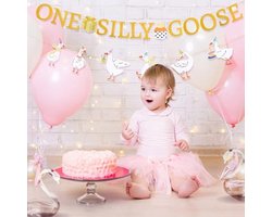 KARZO - Silly Goose banner met glitter, vooraf geregen verjaardagsdecoratie voor eerste verjaardag of babyshower, geschikt voor binnen en buiten met boerderijdier-thema