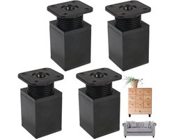 KARZO - Verstelbare meubelpoten, set van 4, 6 cm, zwart - Kastpoten voor banken, kasten, tafels, bedden