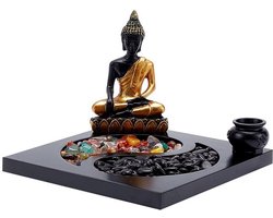 KARZO - Zen Mini Tuinset Tuinzand Zen Japanse Yin Yang Feng Shui Zen Zandbak Geneeskrachtige Steen Ornament voor Meditatie Cadeaus Thuis Kantoor Decoratie
