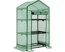 Kas, 69×49×125 cm, groen, metalen frame, kweekkas en groentekas met opbergrek voor planten en zaailingen, stabiel en duurzaam, eenvoudig te reinigen, praktisch en decoratief, geschikt voor balkon, binnenplaats en binnengebruik