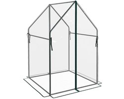 Kas 90 × 90 × 145 cm transparant metaal + kunststof plantenkas voor plantengroei en vermeerdering met deur met ritssluiting compact en ruimtebesparend geschikt voor balkon terras en binnenplaats