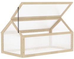 Kas 90×52×49,5 cm Houtkleur Hout en kunststof Kweekkas plantenkweekbak stabiel en duurzaam gemakkelijk schoon te maken voor het kweken van groenten, bloemen en planten geschikt voor tuin, balkon en terras