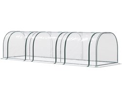 Kas - broeikas met deur - koude bak - plantenhuis - plantenteelt - staal - kunststof - 350 x 100 x 80 cm - transparant + groen