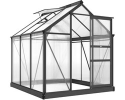 Kas met Fundering, Dakraam, Schuifdeur - UV-bestendig - 4 mm Panelen - Tuinkas - Broeikas - Kweekkas - Tomatenkas - Groentekas - Plantenkas - voor Groenten, Bloemen, Planten - 192 x 192 x 201 cm - Aluminiumlegering + Polycarbonaat