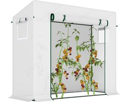 Kas met Roldeur en Zijraam - Tuinkas - Winddicht - Stalen Frame - Plastic Hoes -Foliekas - Broeikas - Koude Bak - Kweekkas - Tomatenkas - Groentekas - Plantenkas - voor Groenten, Bloemen, Planten - 200x76x168 cm - Wit