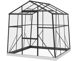 Kas met Schuifdeur en Schuifraam - Weerbestendig - Tuinkas - Broeikas - Kweekkas - Tomatenkas - Groentekas - Plantenkas - voor Groenten, Bloemen, Planten - 192 x 192 x 203 cm - Aluminiumlegering + Polycarbonaat - Zwart