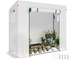 Kas met zijraam - roldeur - winddicht - stalen frame - plastic hoes - wit - 200 x 76 x 168 cm