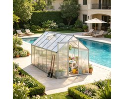 Kas Tuinkas 190 X 375 X 199 Cm Aluminium Polycarbonaat Transparant Met Ventilatieraam Schuifdeur Voor Bloemen Groenten En Fruit