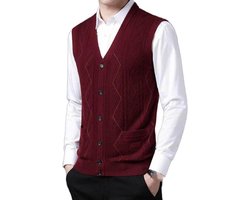 Kasjmier Gemengd Gebreid Vest Met V-Hals, Klassiek Kleurblok Kabel Gebreid Casual En Veelzijdig Mouwloos Vest, Zakelijk Heren Breigoed Gebreid Vest Trui Vest Tanktops,Rood,Xs