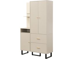 Kast 110x38x186cm Kledingkast Set Kast Opbergkast Beige Grijs MDF Gepolsterde Paneel Schoenenkast Flurgarderobe Dielenschrank Wandschrank Geschikt Voor Gang Slaapkamer En Woonkamer