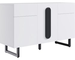 Kast 120x40,5x75 cm Buffetkast Wit Hout Metalen Poten Grote Opslag Deuren Lades Zwarte Handvatten Eetkamer Woonkamer Keuken