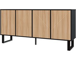 Kast 160X38X75 cm Dressoir Zwart Natuur MDF Spaanplaat Ruime Opbergruimte Modern Minimalistisch 3D Strepen Front Extra Voor Hal En Woonkamer