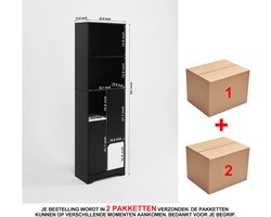 Kast 60x35x160cm Opbergkast Boekenkast Zwart Modern Stijl Opbergmeubel Spaanplaat Met Open Opbergruimte Deuren En Lades Voor Slaapkamer Woonkamer