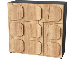 Kast 79,6x34,8x81,5 cm Opslagkast Natuur Hout Retro Design Zwarte Zijkanten Grote Opslag 4 Vakken Woonkamer Eetkamer Hal