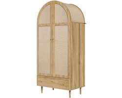 Kast 79x50x175cm Kledingkast Natuur MDF Met Laden Houten Deuren Bekleed Met Linnen Groot Opbergruimte Garderobekast Voor Slaapkamer Moderne Opbergoplossing