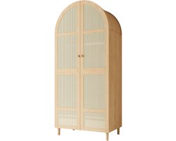 Kast 80X50X179 cm Moderne Gebogen Deuren Kledingkast Natuur MDF Spaanplaat Met Kledingstang Laden Ruime Opbergruimte Luxe Voor Slaapkamer Hal
