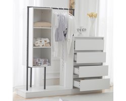 Kast - B140xD40xH135 - Ladenkast En Kledingkast Met Kledingstang - Woonkamer Of Slaapkamer - Hout - Wit