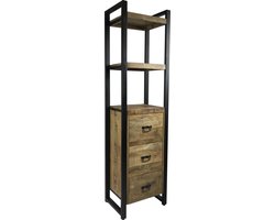 Kast Britt boekenkast 3 lades mangohout industrieel - 3 laden 200x55x45cm