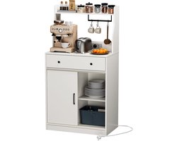 Kast - Dressoir met verlichting - Met oplaadstation - Verstelbare planken - Koffiebarkast - Ladekast - Houten kaptafel voor slaap-/eetkamer - Europese standaardstekker - Wit