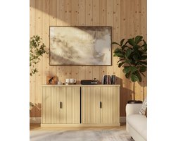 Kast Dressoir Opbergkast met Ribbeldeuren – Keukenkast met Verstelbare Plank – Moderne Buffetkast voor Woonkamer, Keuken & Eetkamer – Oak Beige – House&Garden