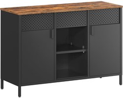Kast – dressoir - opbergkast voor wonnkamer hal slaapkamer en keuken - metaal – met verstelbare planken en magneetsluiting – bruin met zwart