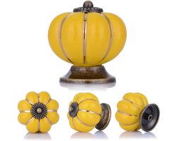Kast en lade decoratie knoppen, 1-1/2 inch keuken kast knoppen, pompoen kast knoppen, lade knoppen, keramische knoppen, kaptafel lade knoppen, gele kast knoppen 4 stuks