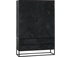 Kast industrieel mangohout Flako zwart mango hout visgraat 180cm wandkast mango duurzaam