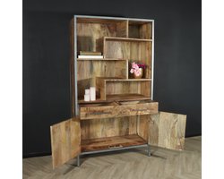 Kast industrieel mangohout Sofia lichtbruin 180cm visgraat vakkenkast mango hout wandkast