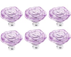 Kast Knop - Dressoir Handgreep - Meubels Vernieuwen - Kristal Rose Vorm - 50mm Diameter - Paars