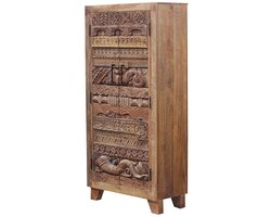 Kast – massief mangohout – garderobekast – handgesneden ornamenten – 2 deuren – bruin