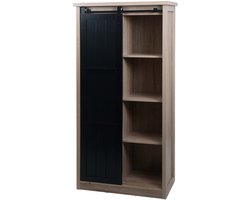 Kast MCW-K75, ladekast highboard, schuifdeur 8 opbergvakken, houtlook industrieel metaal 163x76x38cm ~ natuurlijke kleur