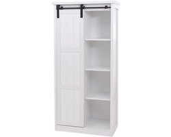 Kast MCW-K75, ladekast, highboard, schuifdeuren, 8 opbergvakken, houtlook, industrieel metaal, 163x76x38 cm ~ wit