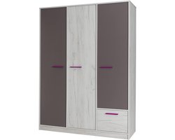 Kast met Draaideuren - Opbergkast Kledingkast - Kleding Opbergen - Garderobestang en Planken - 145x195x51 cm - Eiken Grijs Roze