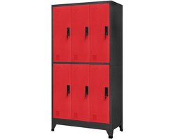 Kast met vakken - Opbergkast metaal - Spullen opbergen - 6 afsluitbare deuren - 90x45x180 cm - Antraciet en rood
