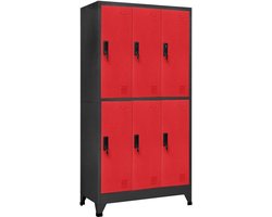 Kast met vakken - Opbergkast metaal - Spullen veilig opbergen - 6 afsluitbare deuren - 90x45x180 cm - Antraciet en rood