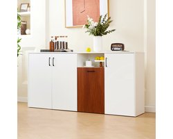 Kast - Metalen handgrepen - 4 deuren - 160 × 40 × 80 cm - Wit + Bruin