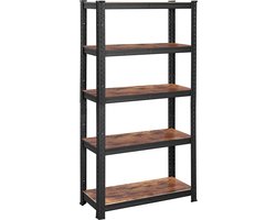 Kast - Opbergrek - 5 planken - 150 x 75 x 30 cm - Tot 400 kg draagvermogen - Verstelbare planken - Industriële stijl - Zwart