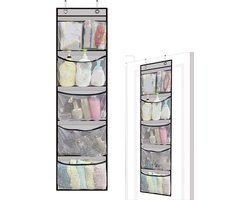 Kast Organizer - Met 5 Compartimenten En 2 Haken - Over De Deur Hangende Wandorganizer - Deurhaken - Opbergtassen - Hangende Opberger - Baby Organizer - Bespaar Ruimte - Voor Het Opbergen Van Handdoeken, Badproducten, Babyproducten - Grijs