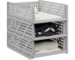 kast organizer - set van 3 - stapelbaar - uittrekbaar - 13 x 33,5 x 43,5 cm - grijs