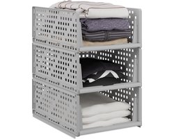 kast organizer - set van 3 - stapelbaar - uittrekbaar - 18 x 33,5 x 43,5 cm - grijs