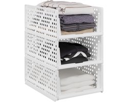 kast organizer - set van 3 - stapelbaar - uittrekbaar - 18 x 33,5 x 43,5 cm - wit