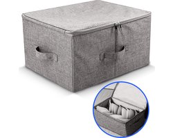 Kast organizer XL | Opbergtas met rits sluiting | Verstevigde bodem en zijkanten | Opbergdoos | Opbergmand | Opvouwbaar | maat 51x41x36 | Voor dekens/kussens/kleding/dekbed | Opbergbox | Speelgoed | Opberger | Organiser | 75L | Grijs