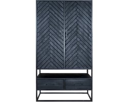 Kast Radu Visgraat - Zwart Mangohout - 180 x 100 cm - Industrieel