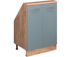Kast schuine wand - Opbergkast zolder - Ruimte benutten - Schuine dak constructie - 60x46x81.6 cm - Blauw-grijs eiken