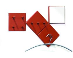 Kast – Set wandspiegel en kledinghaken – Rood gelakt metaal – Compact design 15x15 cm – Stijlvol en praktisch voor hal of slaapkamer