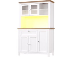 Kast voor in de keuken (104×40×180 cm), Hoge keukenkast, Vitrinekast, Buffetkast met verstelbare planken, Sideboard met LED-verlichting, variabele lichtkleuren, wit