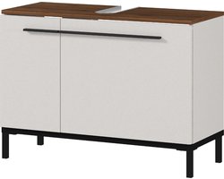 Kast voor onder wastafel Charlisa met 2 deuren en 2 legplanken - walnoot/greige - Germania - Badkamer enkele wastafelonderkast - Grijs - Spaanplaat