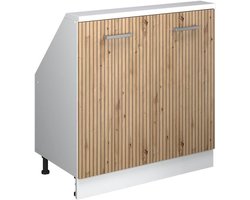 Kast voor schuine wand met 2 deuren - Opbergkast tegen schuin dak - Eiken en Wit