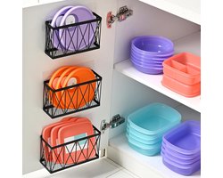 Kastdeur Organizer Keuken 3-delig – Zonder Boren Zelfklevend Deurrek – Keukenkast Opberger voor Deksels & Schoonmaakmiddelen – Onder Spoelbak Organizer – Metalen Hangrek Zwart