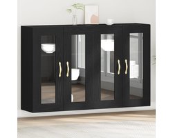 Kasten, 2 stuks, zwart eiken, 69,5 x 34 x 90 cm, geconstrueerde houtlook met verstelbare planken en gouden handgrepen, multifunctioneel buffet voor eetkamer